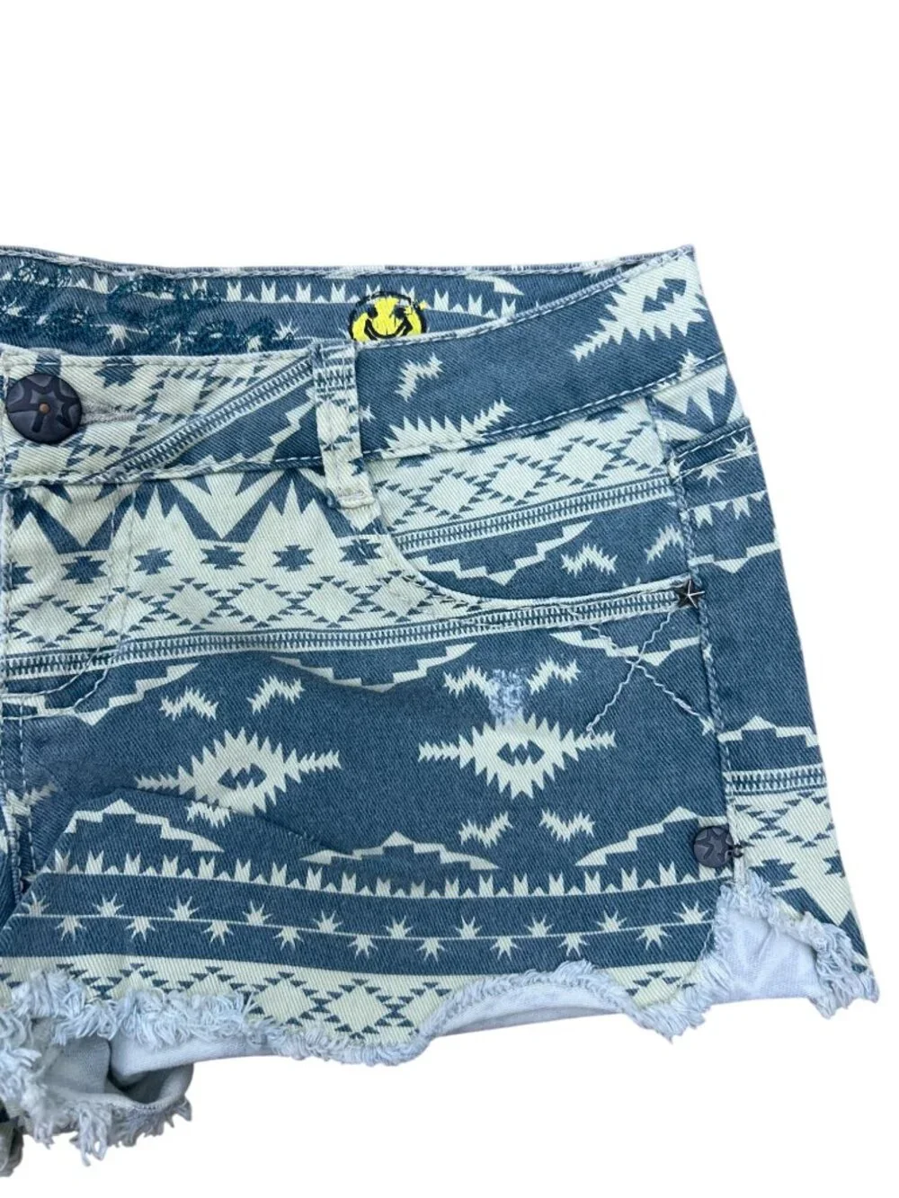 Vanilla Star Denim Shorts Sz 9 Blue White Tribal Print Star Cutoff Streetwear
